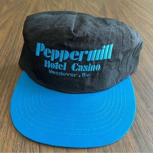 Vintage 80s casino peppermill Wendover Snapback Cap Hat Blue Satin Sheen Rope